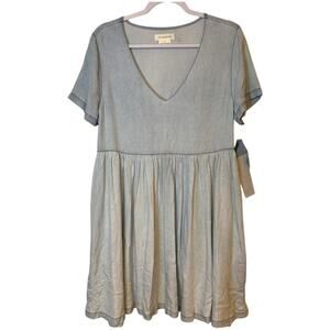 Treasure & Bond Blue Rayon V-Neck Babydoll Mini Dress Size 10 NWT